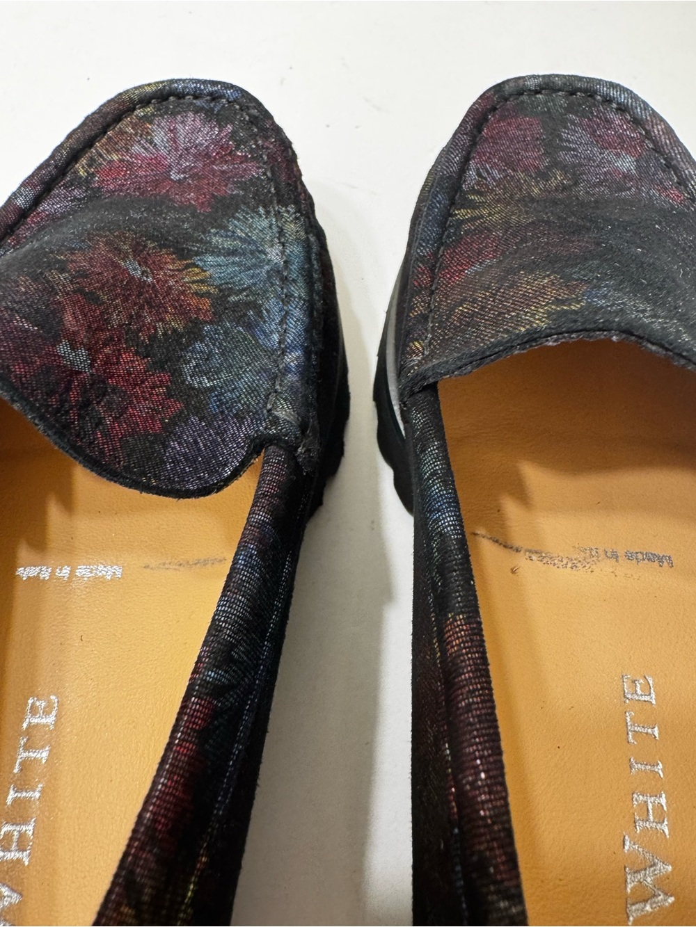 Ron White Rita Black Floral Metallic Floral Printed Cashmere Suede Loafers Sz 37 - Picture 6 of 12